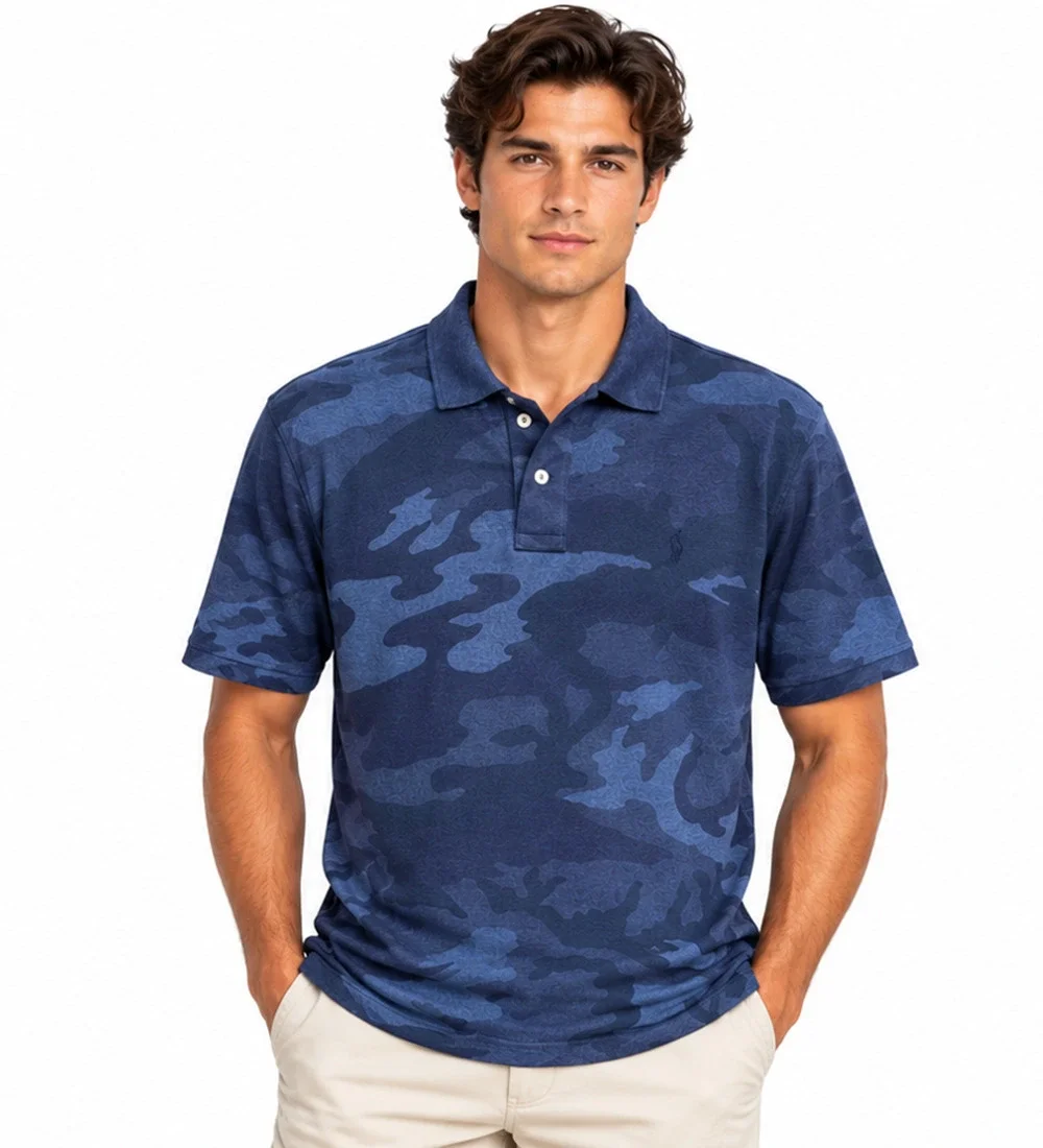 Polo Ralph Lauren Classic Fit Camo Print Mesh Polo Shirt Sz L 100% Cotton Preppy